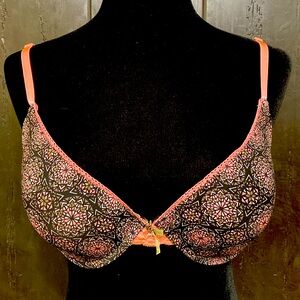 XOXO hunter green, black & fluorescent pink push up bra- size 38C